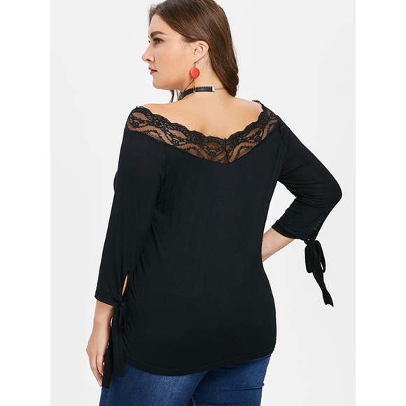 Plus Size Off Shoulder Slim Fit Top - Black - Picture 4 of 8